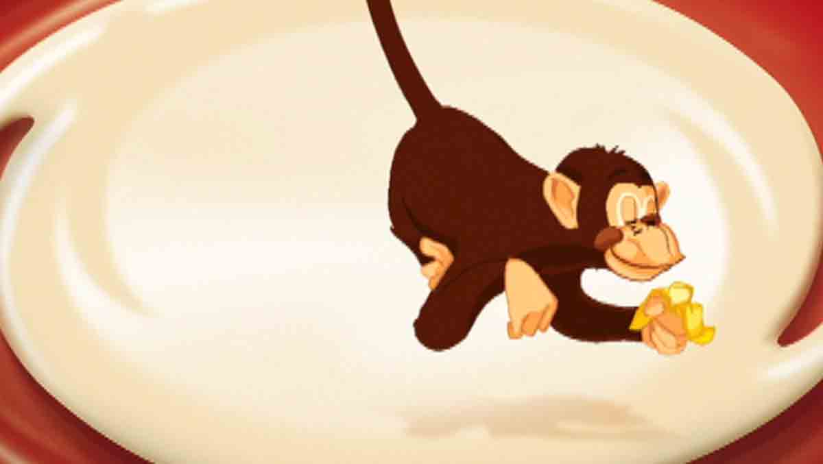 קוף מצויר אוכל בננה